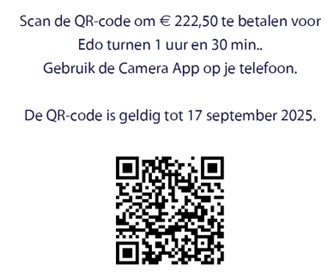 QR code 1,5 uur turnen € 222,50,-